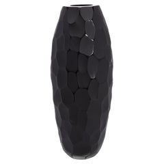 Hand-Blown Modern Tall Murano Vase in Onyx Black Large