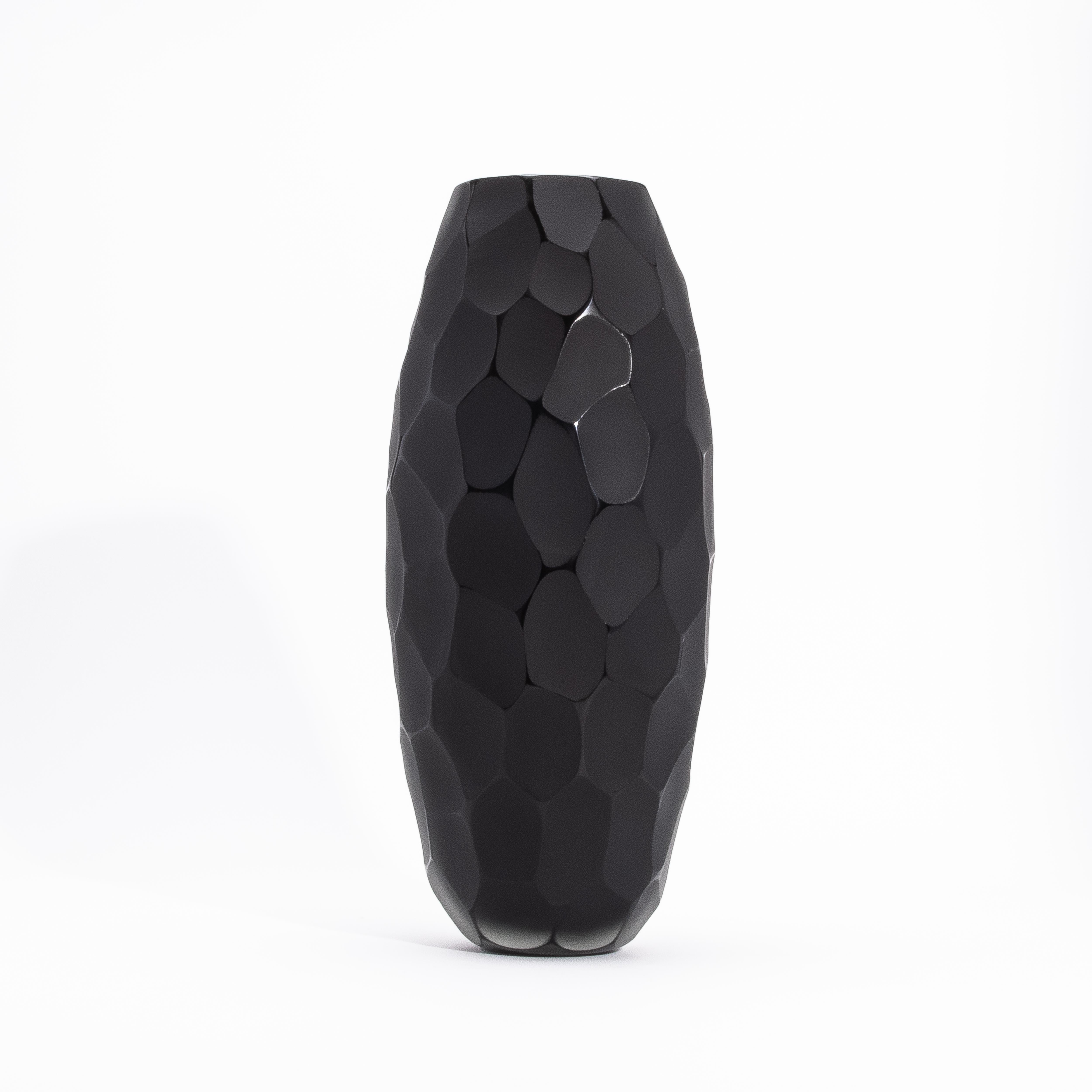 Vetro di Murano Vaso alto di Murano soffiato a mano in nero onice medio in vendita