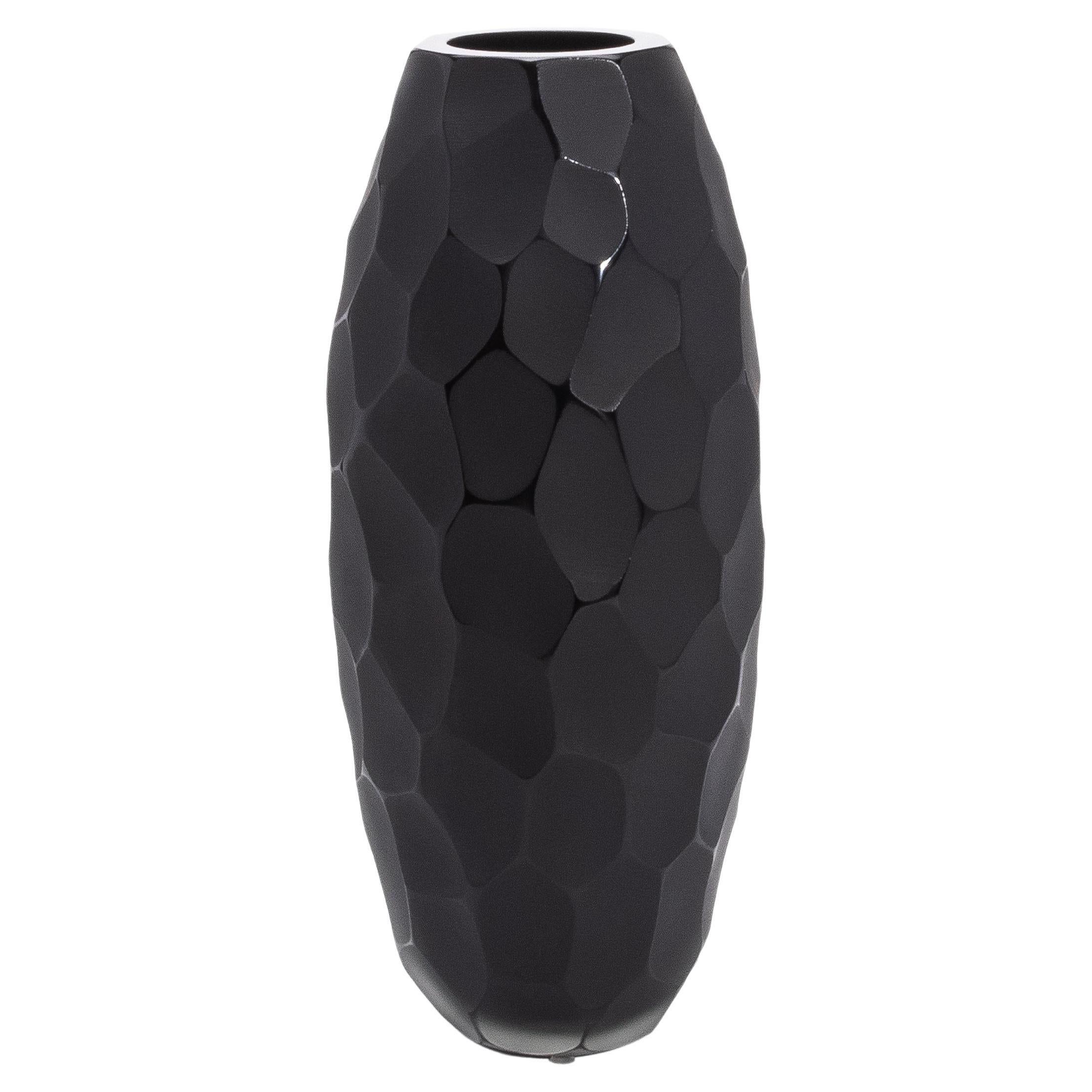 Vaso alto di Murano soffiato a mano in nero onice medio