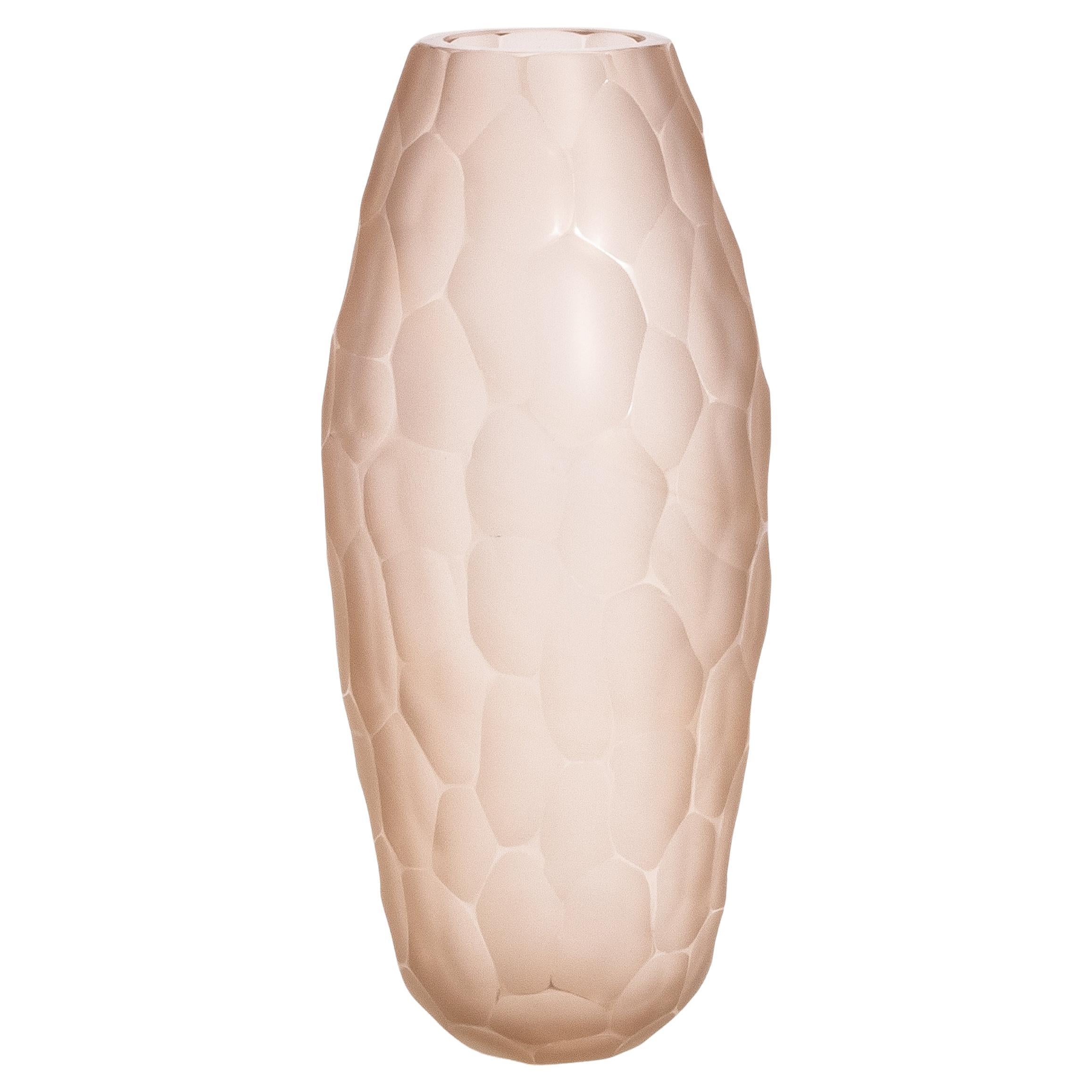 Vaso di Murano alto e moderno soffiato a mano in rosa medio