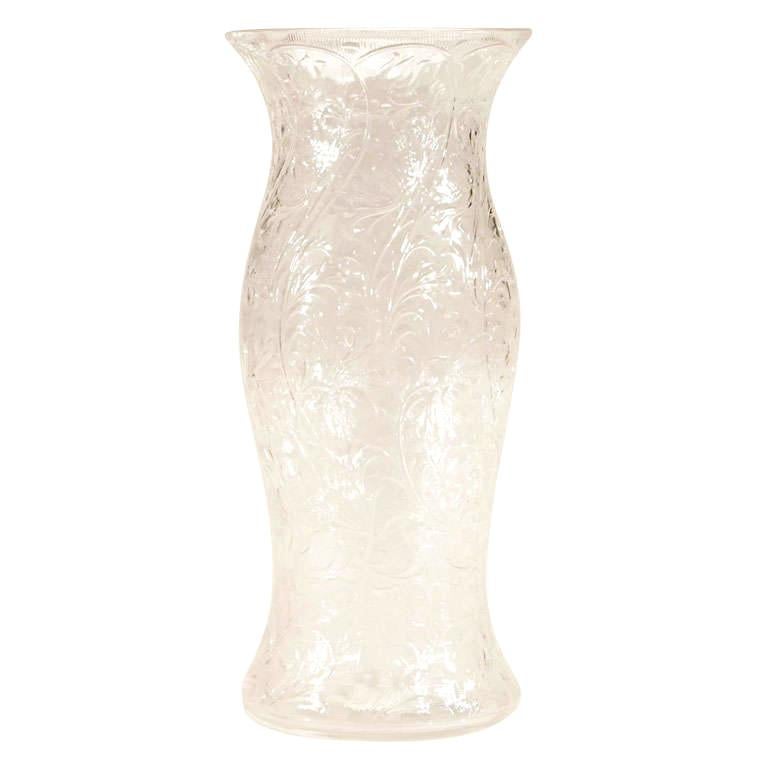 Hand Blown Monumental Wheel Cut Crystal "Hurricane Vase" For Sale