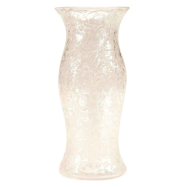 Hand Blown Monumental Wheel Cut Crystal "Hurricane Vase" For Sale at