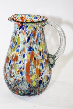 Hand Blown Multi-Color Italian Murano Art Glass Jug Pitcher