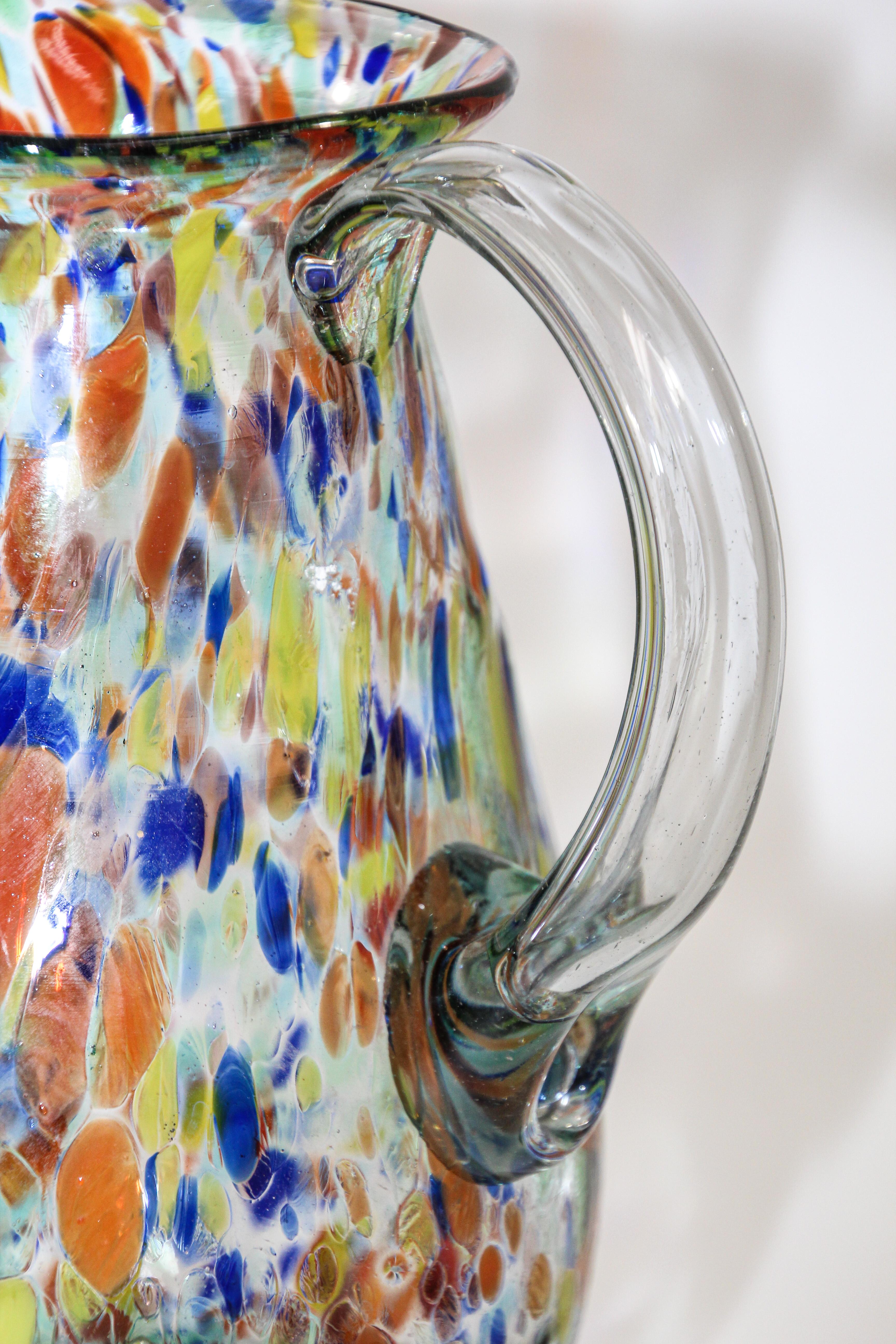 Hand-Crafted Hand Blown Multi-Color Italian Murano Art Glass Jug Pitcher