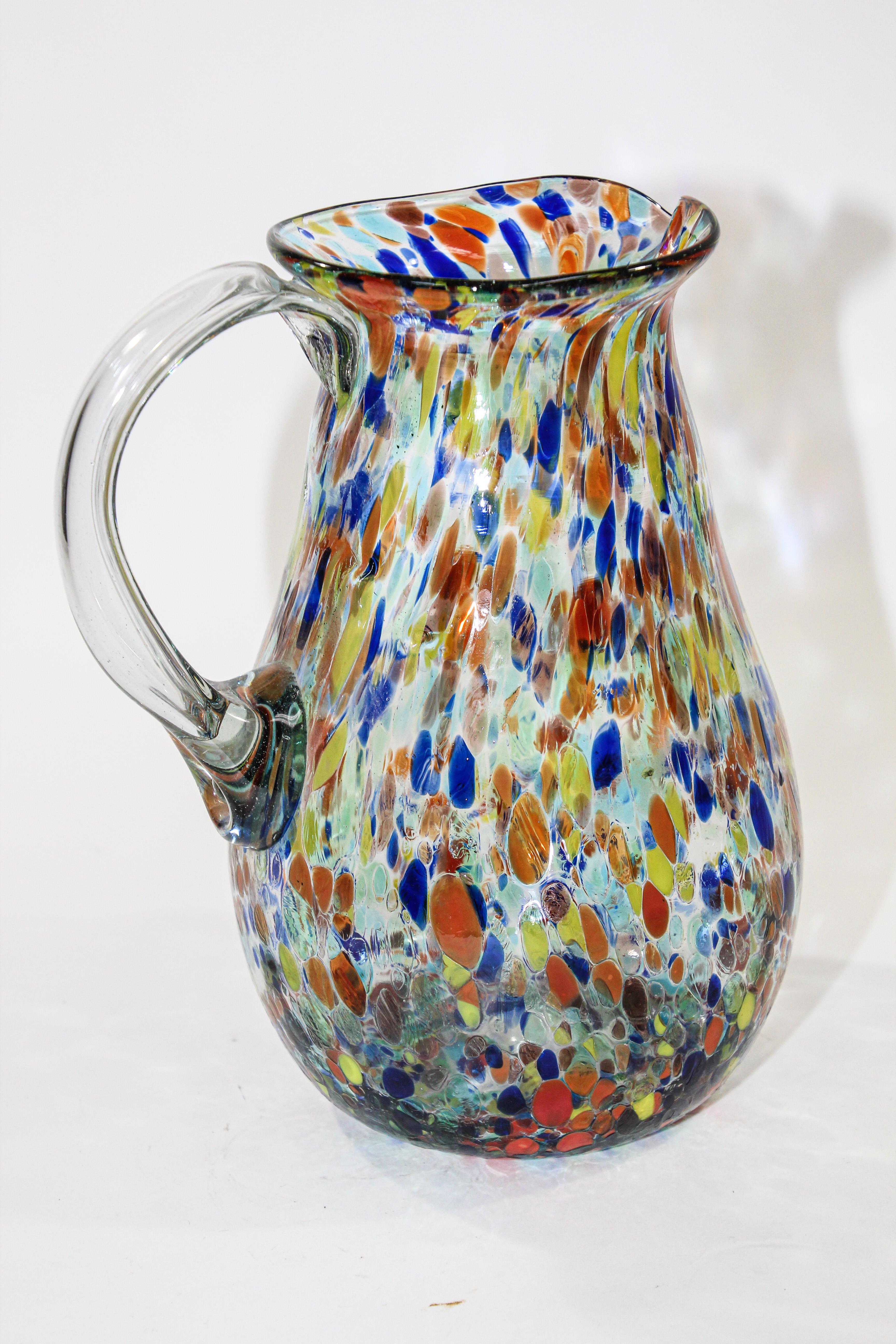 Hand Blown Multi-Color Italian Murano Art Glass Jug Pitcher In Good Condition In North Hollywood, CA