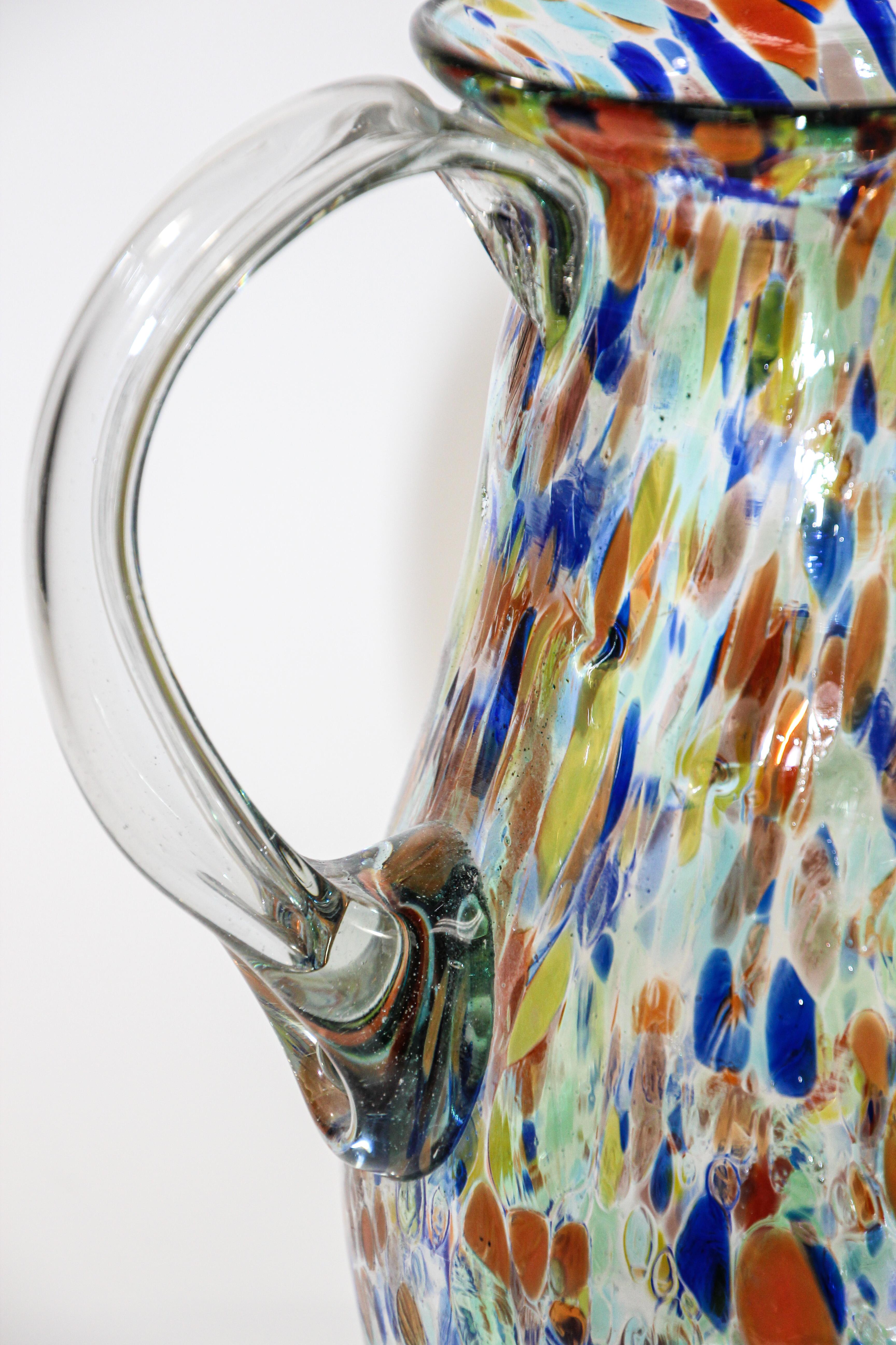 20th Century Hand Blown Multi-Color Italian Murano Art Glass Jug Pitcher