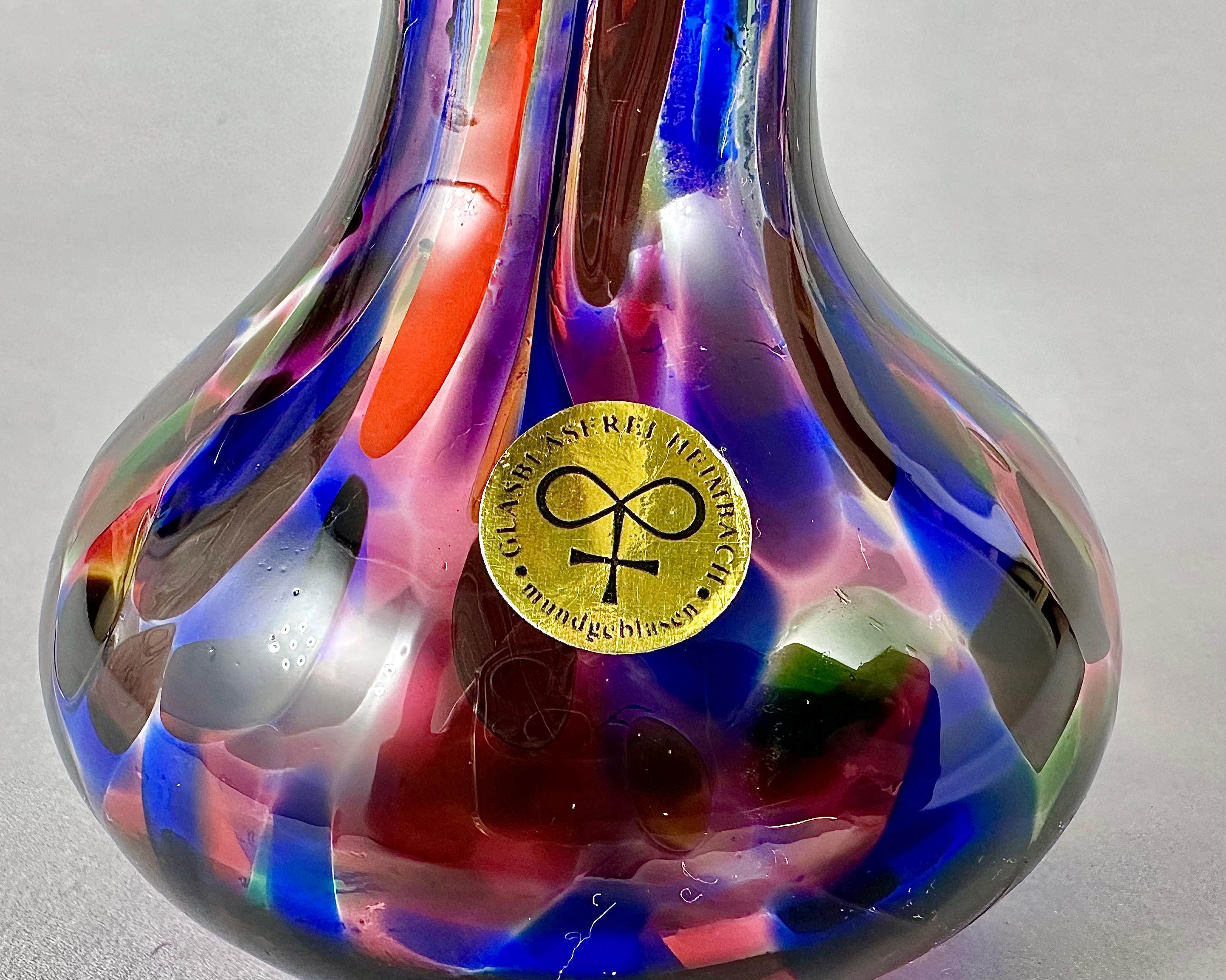 Late 20th Century Hand Blown Multi-Color Vase Glasbläserei Heimbach, Germany For Sale