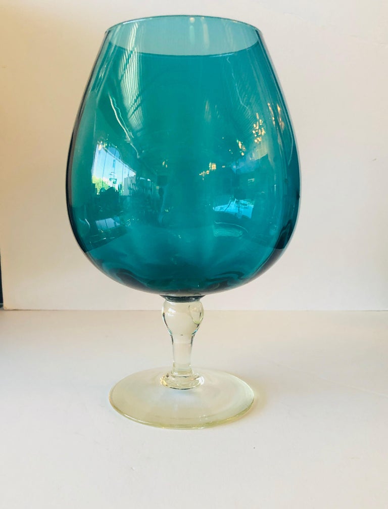 Hand Blown MultiGreen / Blue Hues Large Blown Glass Brandy Snifters