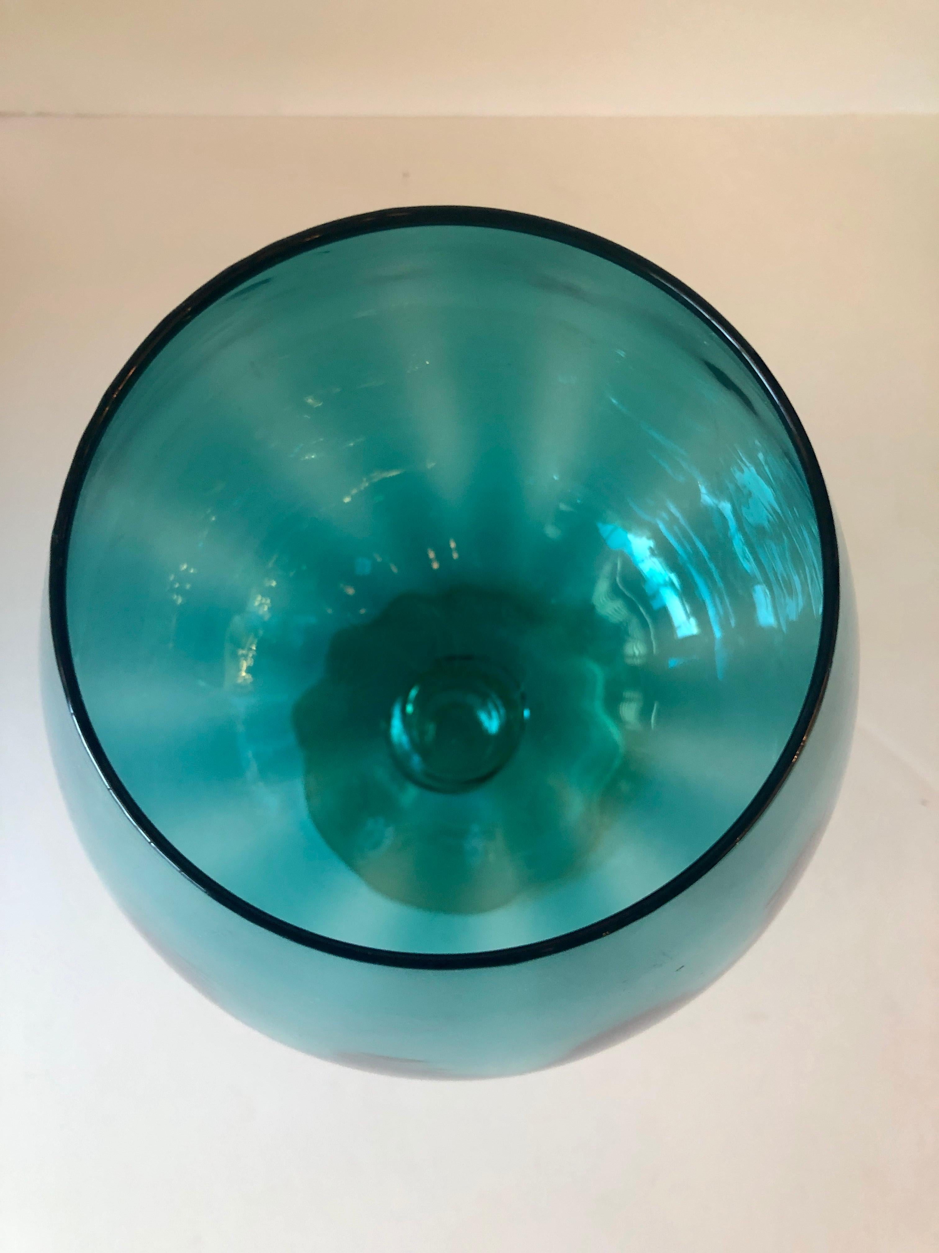 Mid-Century Modern Hand Blown Multi-Green / Blue Hues Large Blown Glass Brandy Snifters / Vases