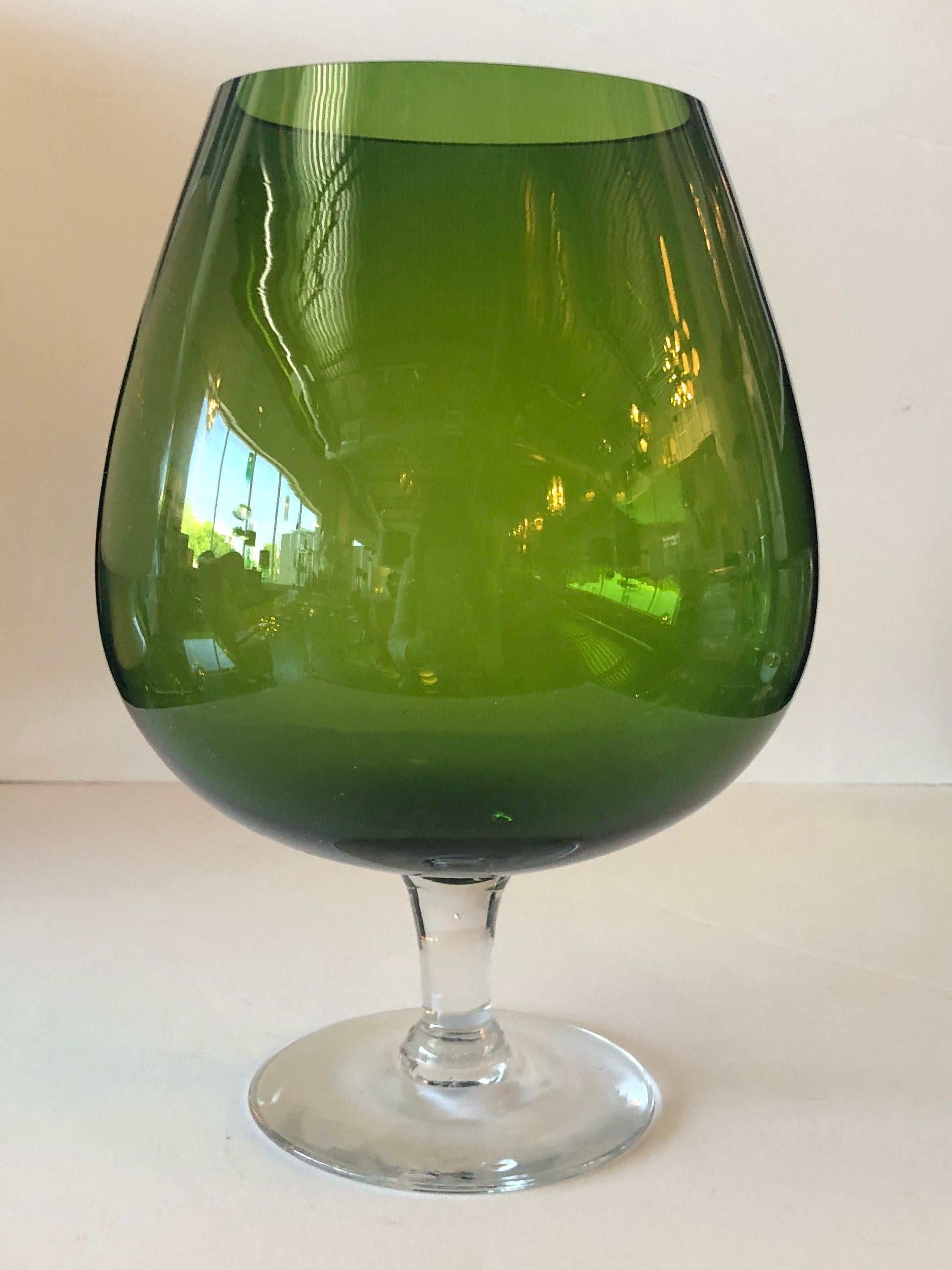 Hand Blown Multi-Green / Blue Hues Large Blown Glass Brandy Snifters / Vases 1