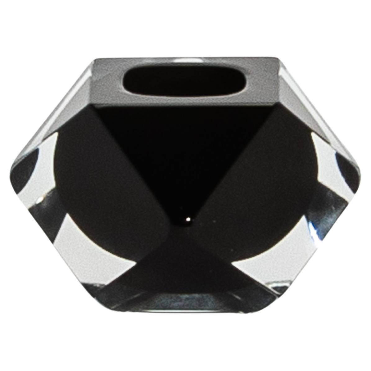 Hand-Blown Murano Ashtray in Clear and Onyx Black