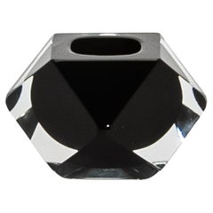 Hand-Blown Murano Ashtray in Clear and Onyx Black