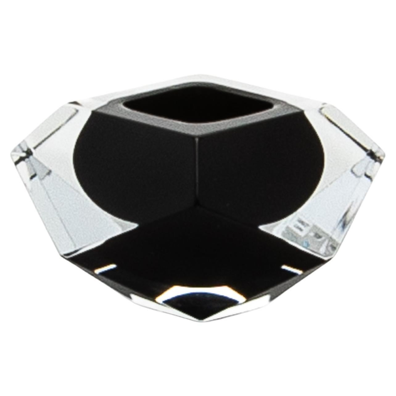 Hand-Blown Murano Ashtray in Clear and Onyx Black