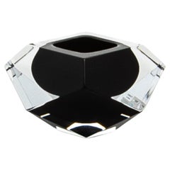Hand-Blown Murano Ashtray in Clear and Onyx Black