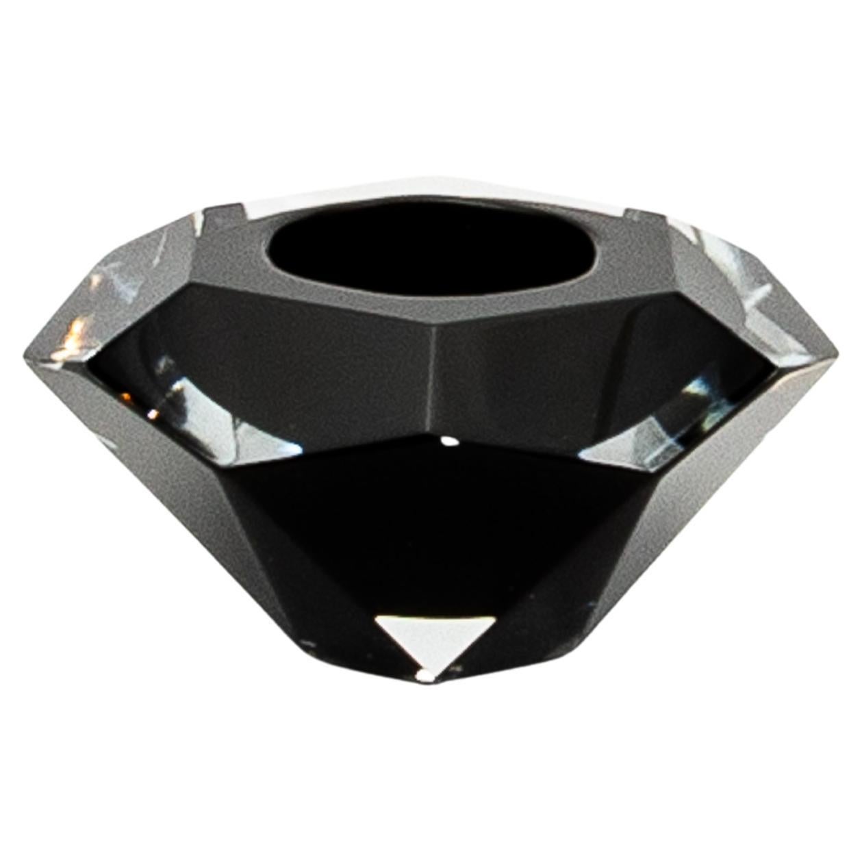 Hand-Blown Murano Ashtray in Clear and Onyx Black