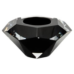 Hand-Blown Murano Ashtray in Clear and Onyx Black