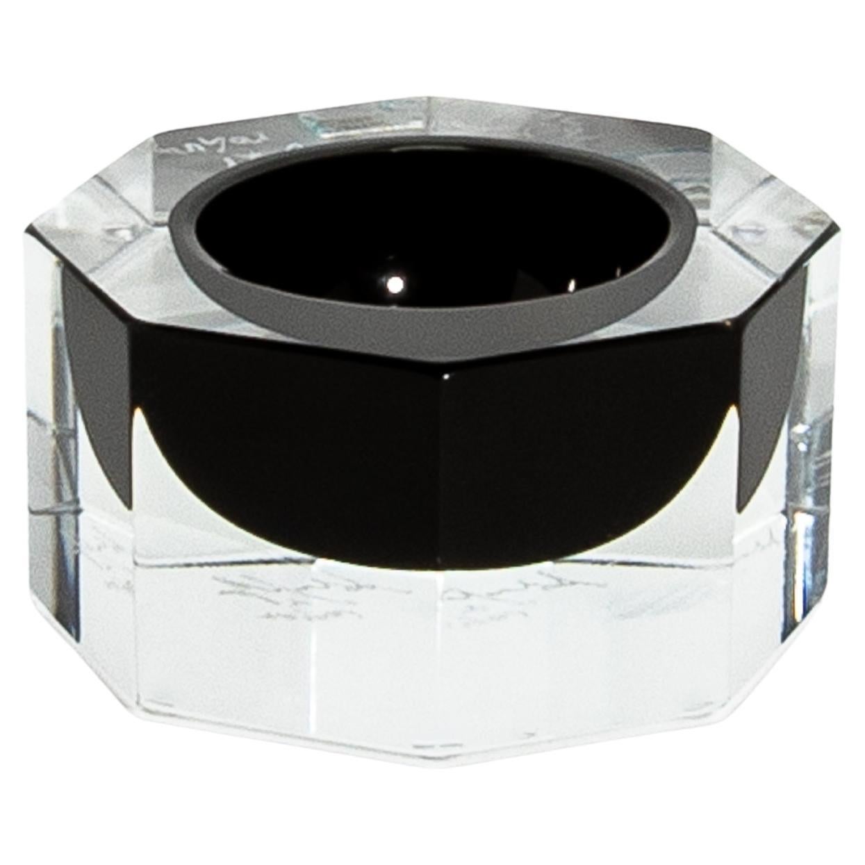 Hand-Blown Murano Ashtray in Clear and Onyx Black