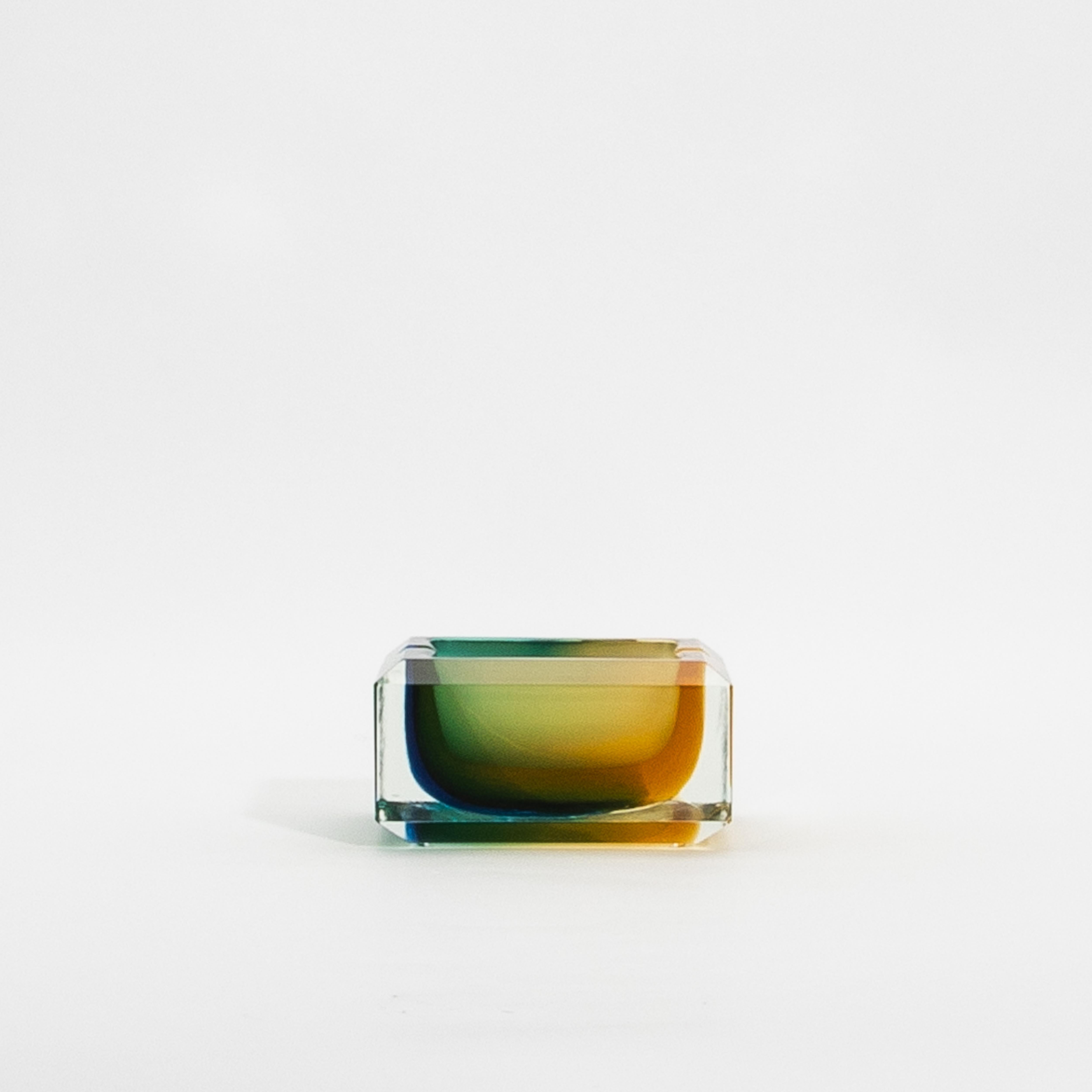 Modern Hand-Blown Murano Ashtray in Green, Blue and Amber