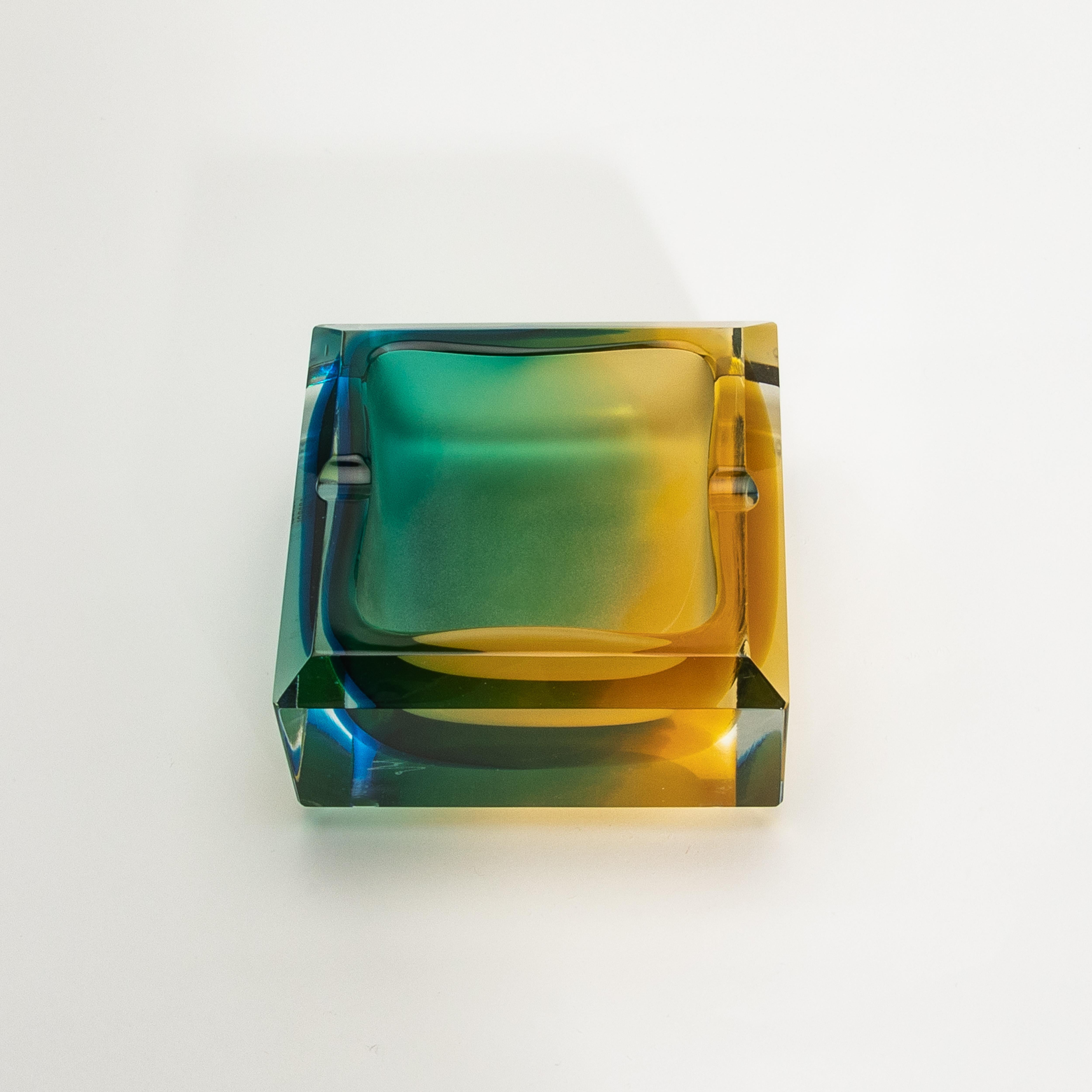 Italian Hand-Blown Murano Ashtray in Green, Blue and Amber