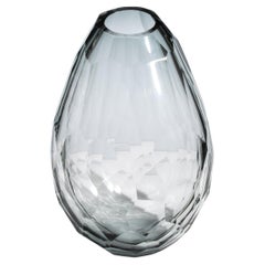 Hand Blown Murano Barrel Vase Grey XXL with a Side Cut