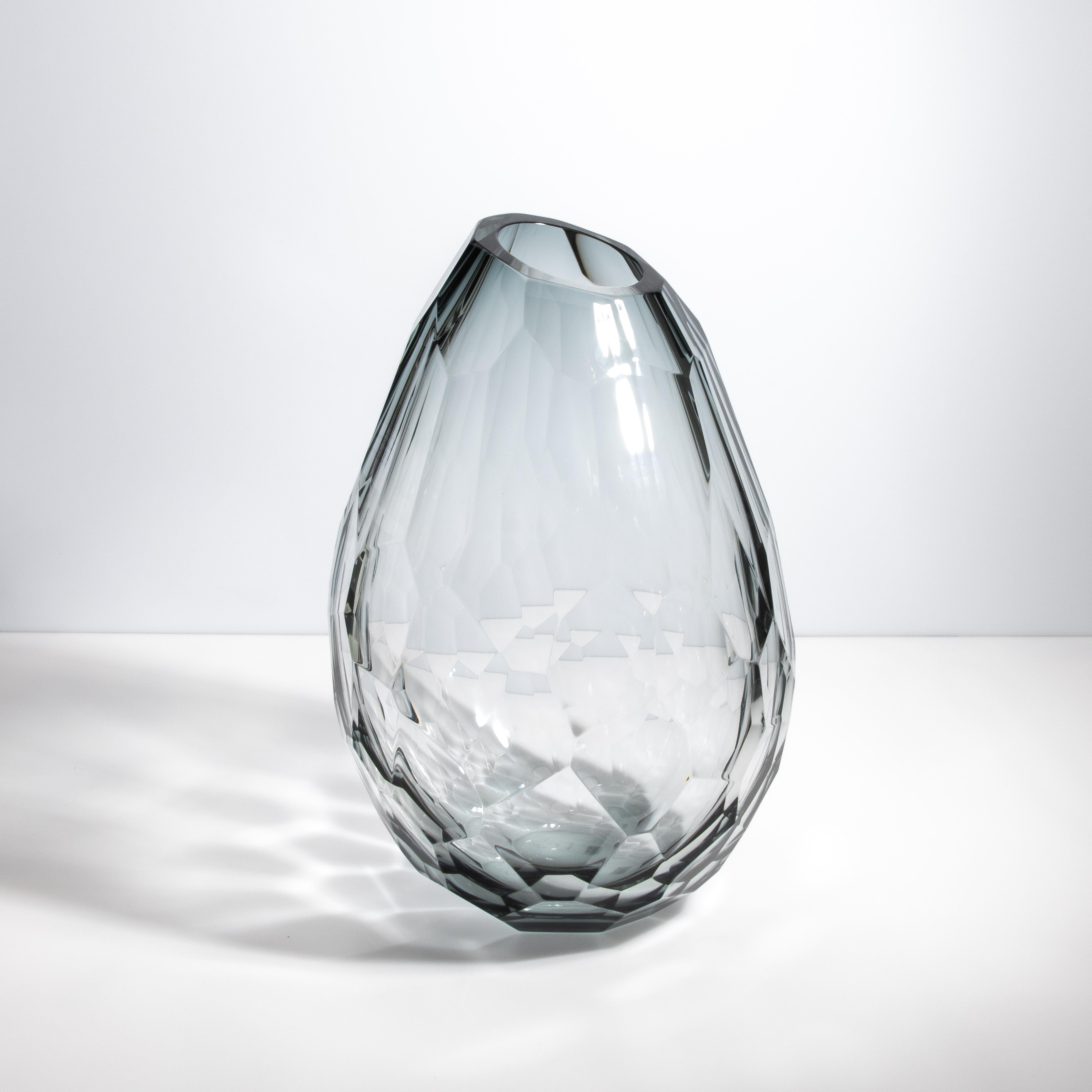 Jarrón Barril de Murano Soplado a Mano Gris XXL con Corte Lateral Moderno en venta