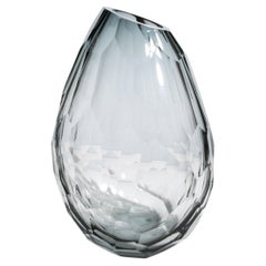 Hand Blown Murano Barrel Vase Grey XXL with a Side Cut