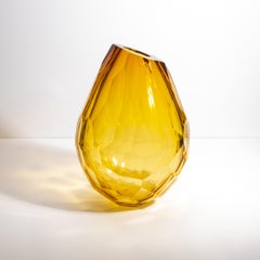 Hand Blown Murano Barrel Vase in Amber with the Side Cut