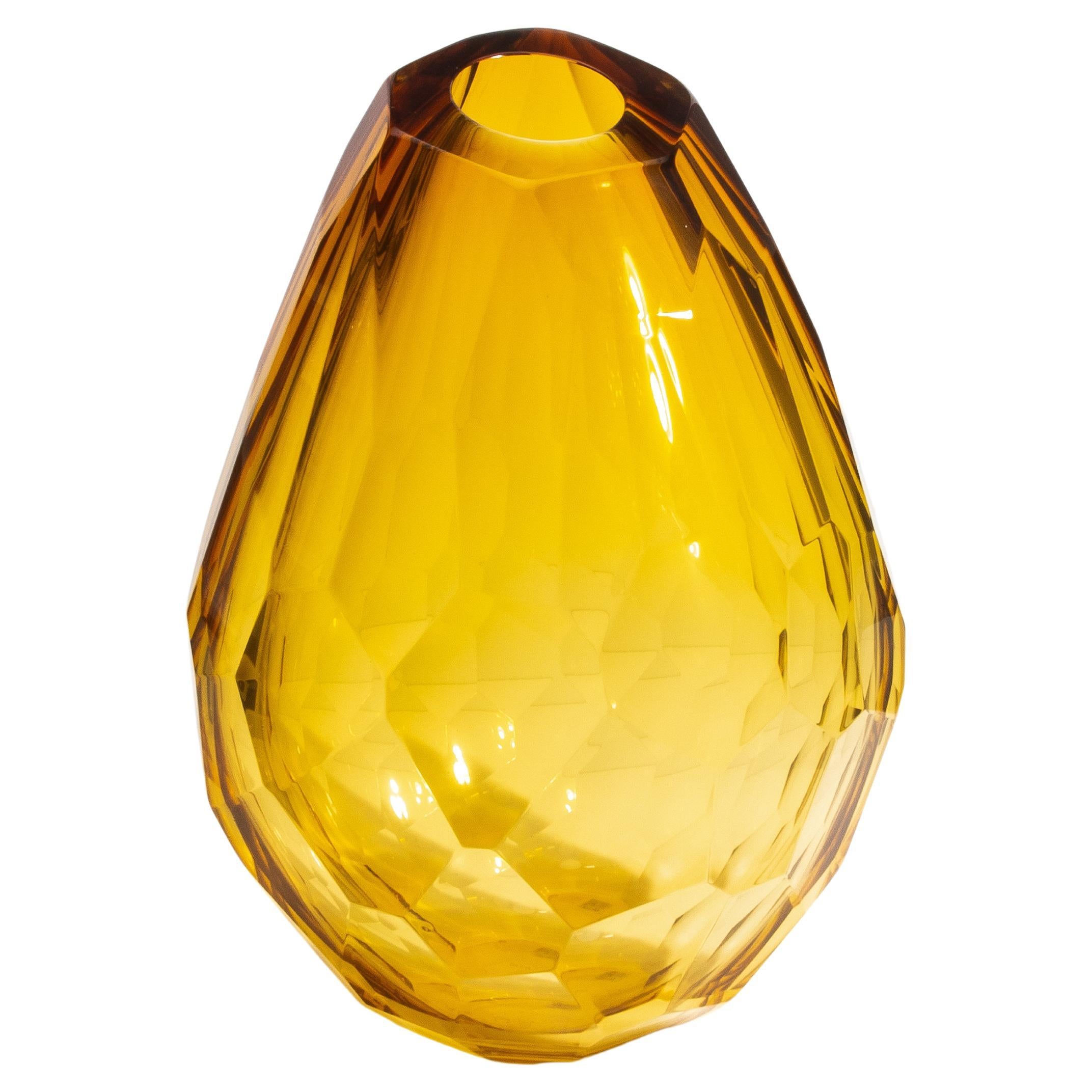 Hand Blown Murano Barrel Vase in Amber with the Side Cut