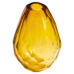 Vase baril de Murano soufflé à la main en ambre avec coupe latérale
