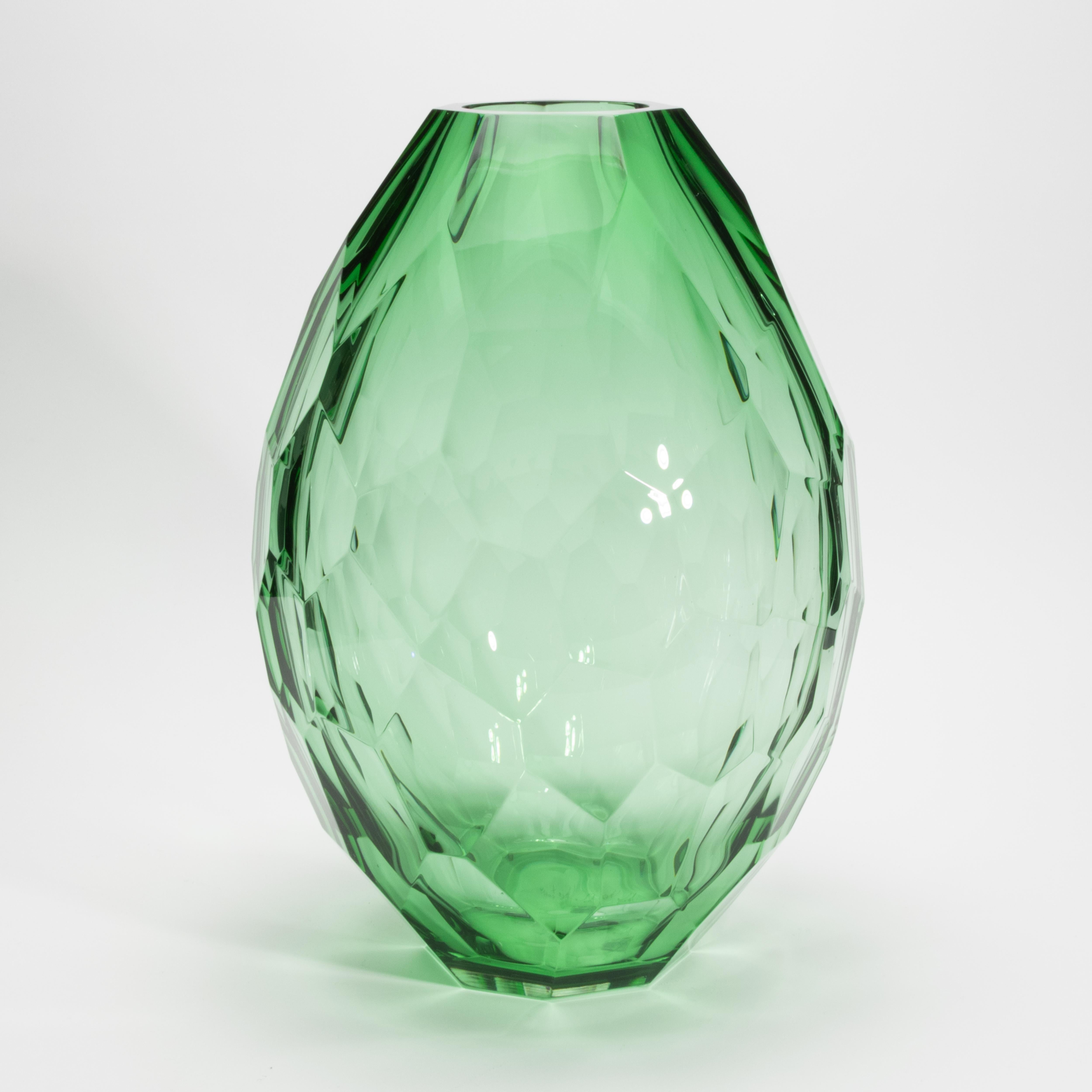 Contemporary Hand-Blown Murano Barrel Vase in Emerald Green  Extra Tall For Sale
