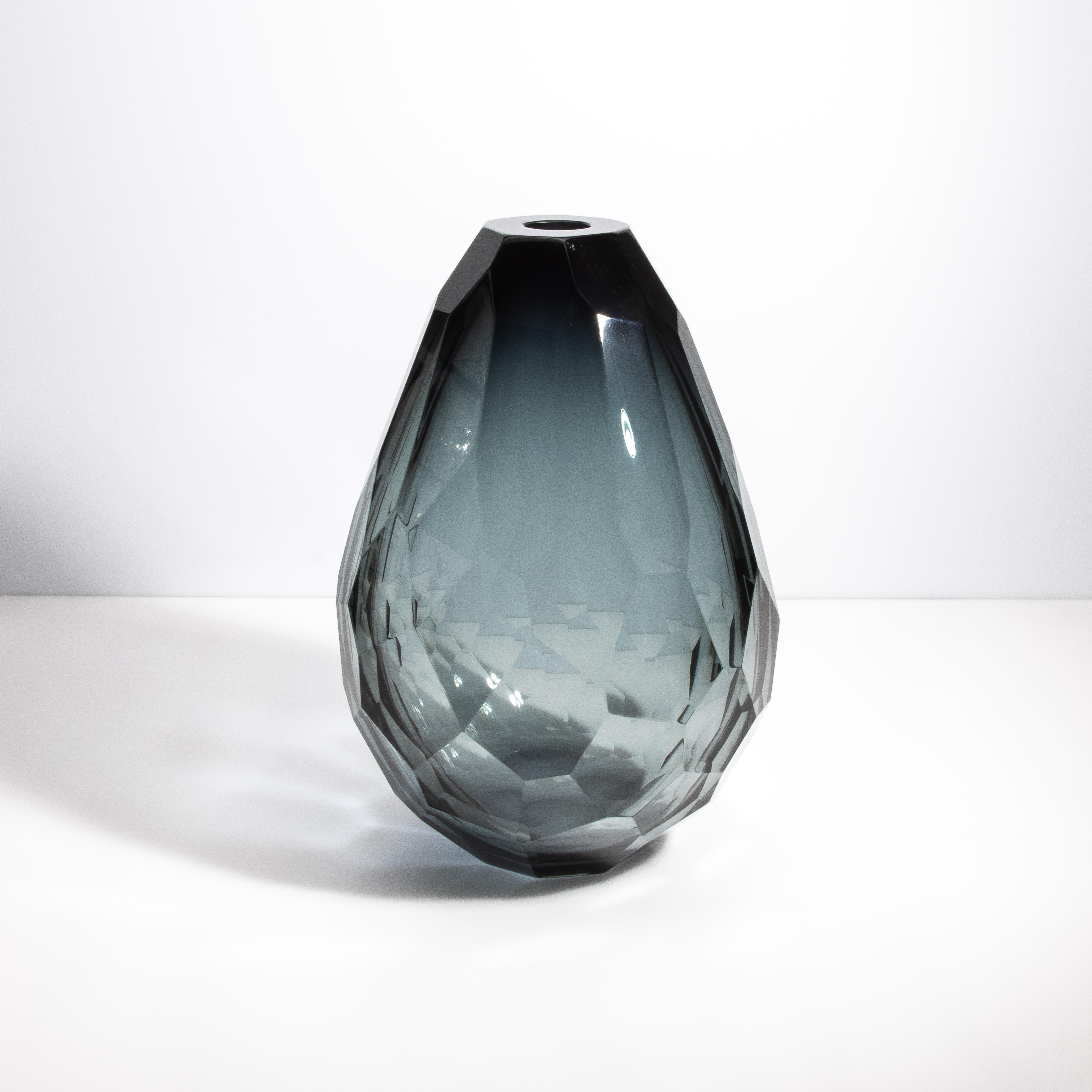 Moderno Vaso a botte di Murano soffiato a mano in grigio fumo XXL in vendita