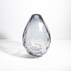 Hand Blown Murano Barrel Vase in Grey with Side Cut XL