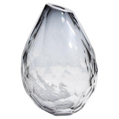 Hand Blown Murano Barrel Vase in Grey with Side Cut XL