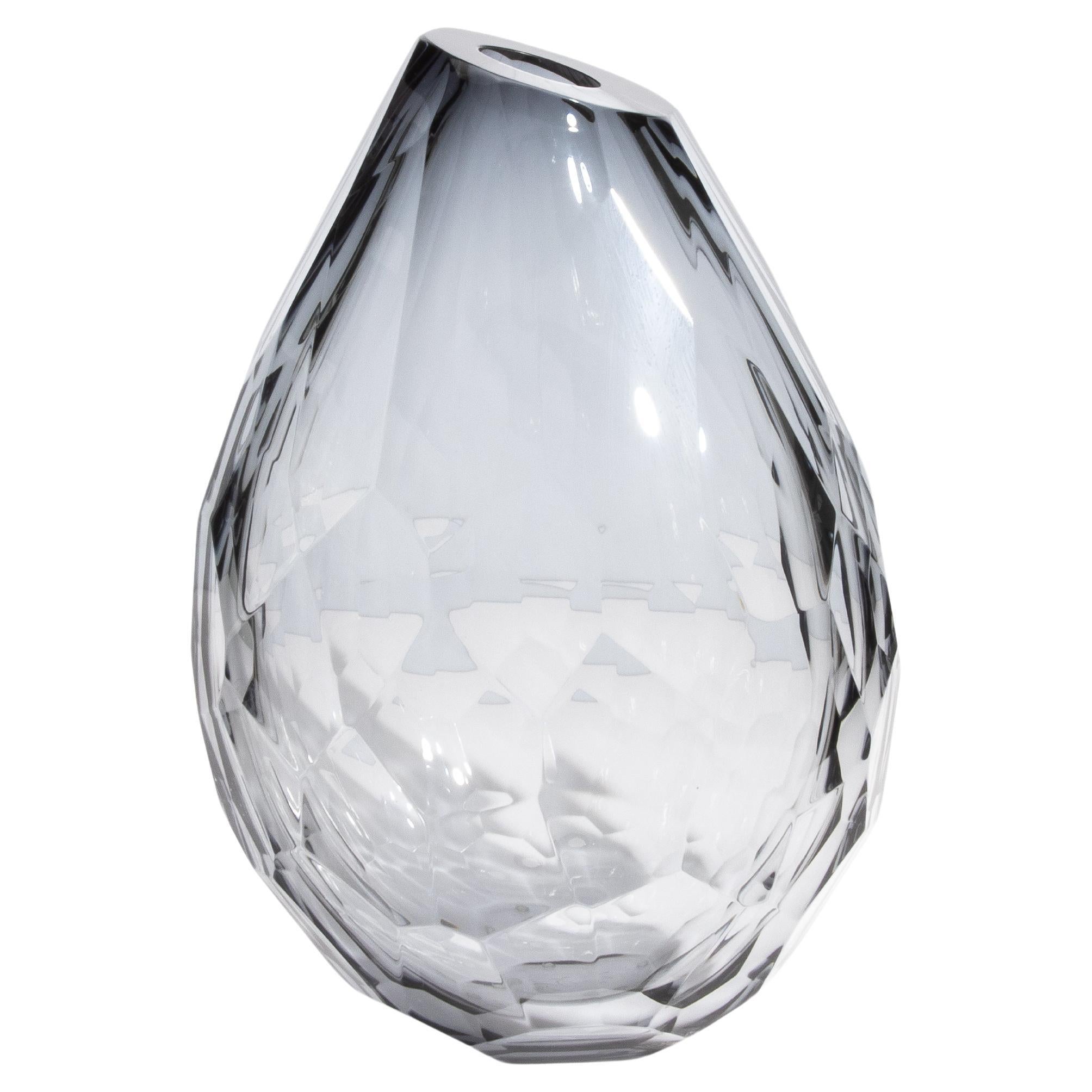 Vaso a botte di Murano soffiato a mano in grigio con taglio laterale XL
