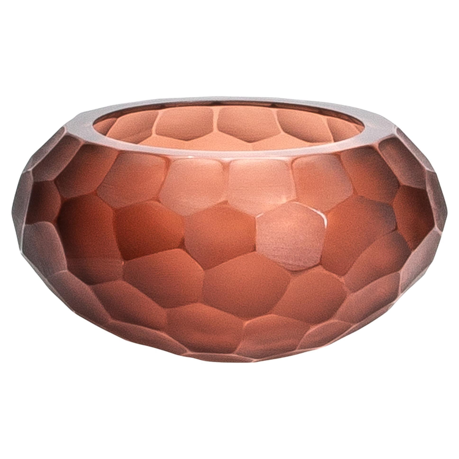 Hand-Blown Murano Battuto Bowl in Light Amaretto Large For Sale