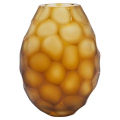 Hand-Blown Murano Battuto Oval Vase in Amber