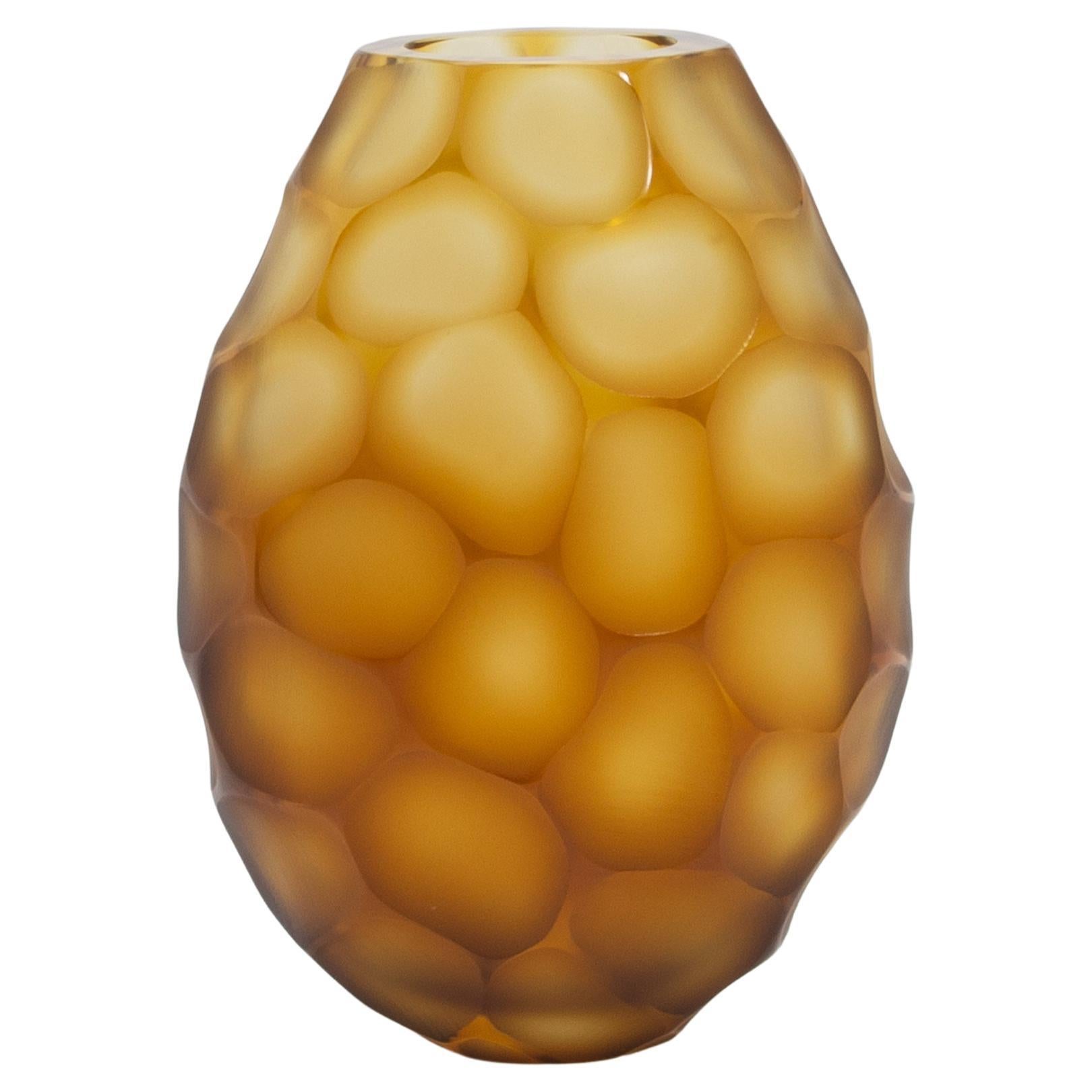 Hand-Blown Murano Battuto Oval Vase in Amber