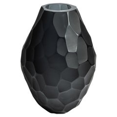 Hand Blown Murano Battuto Vase in Deep Grey