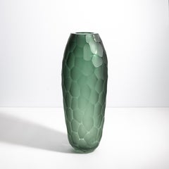 Hand Blown Murano Battuto Vase in Emerald Green L