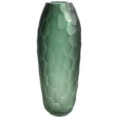 Hand Blown Murano Battuto Vase in Emerald Green L