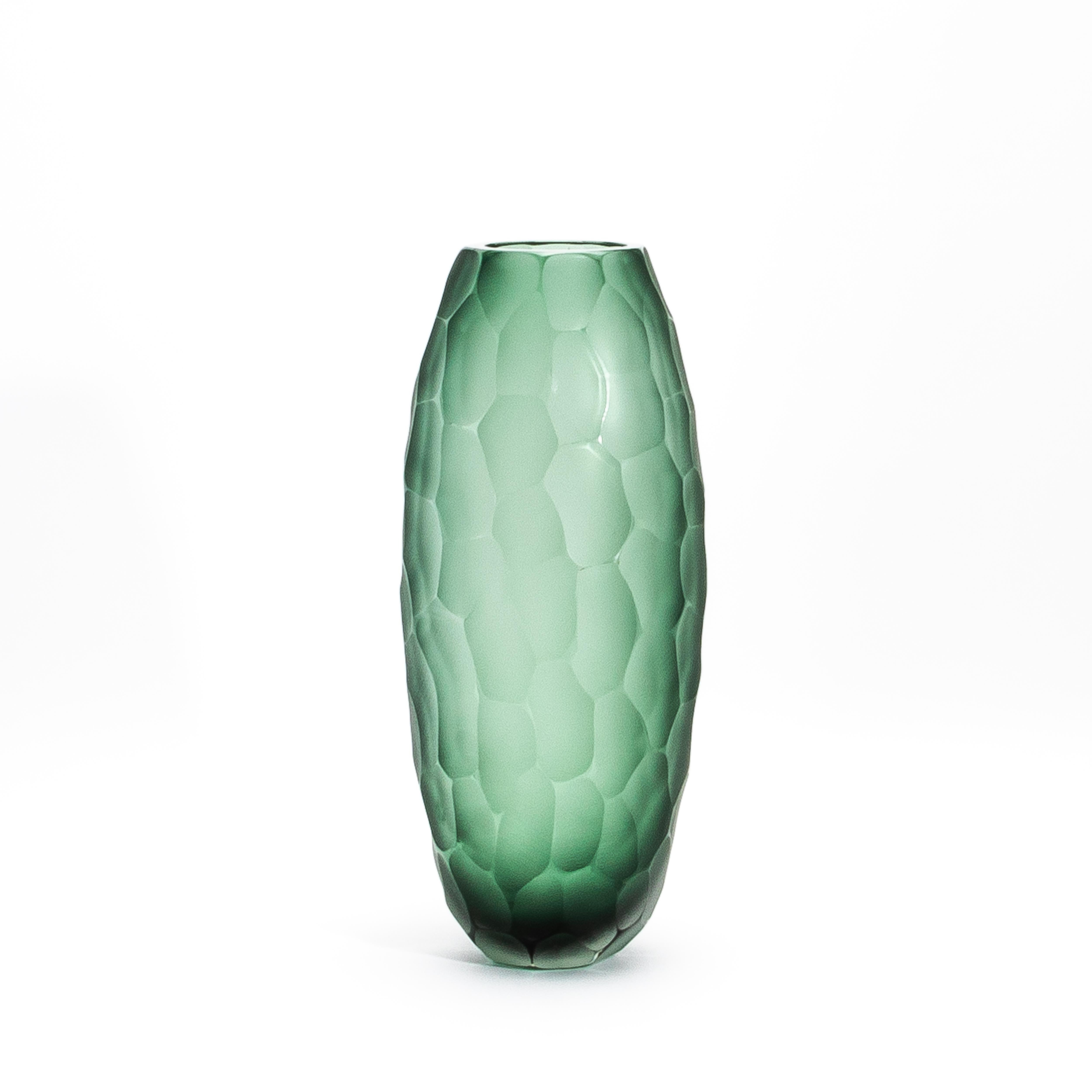 Handgeblasene Murano Battuto Vase in Smaragdgrün Klein im Angebot 1