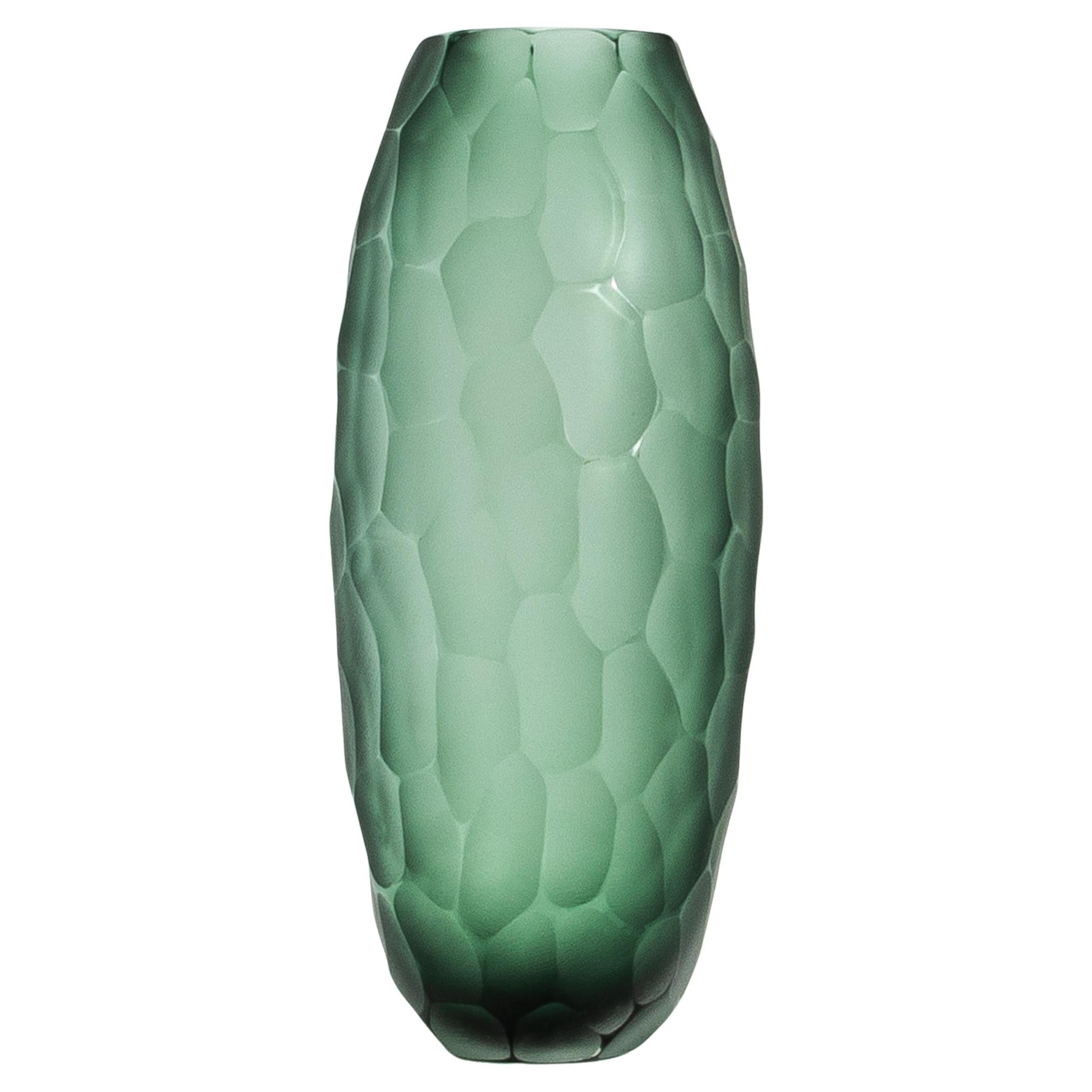 Hand-Blown Murano Battuto Vase in Emerald Green Small