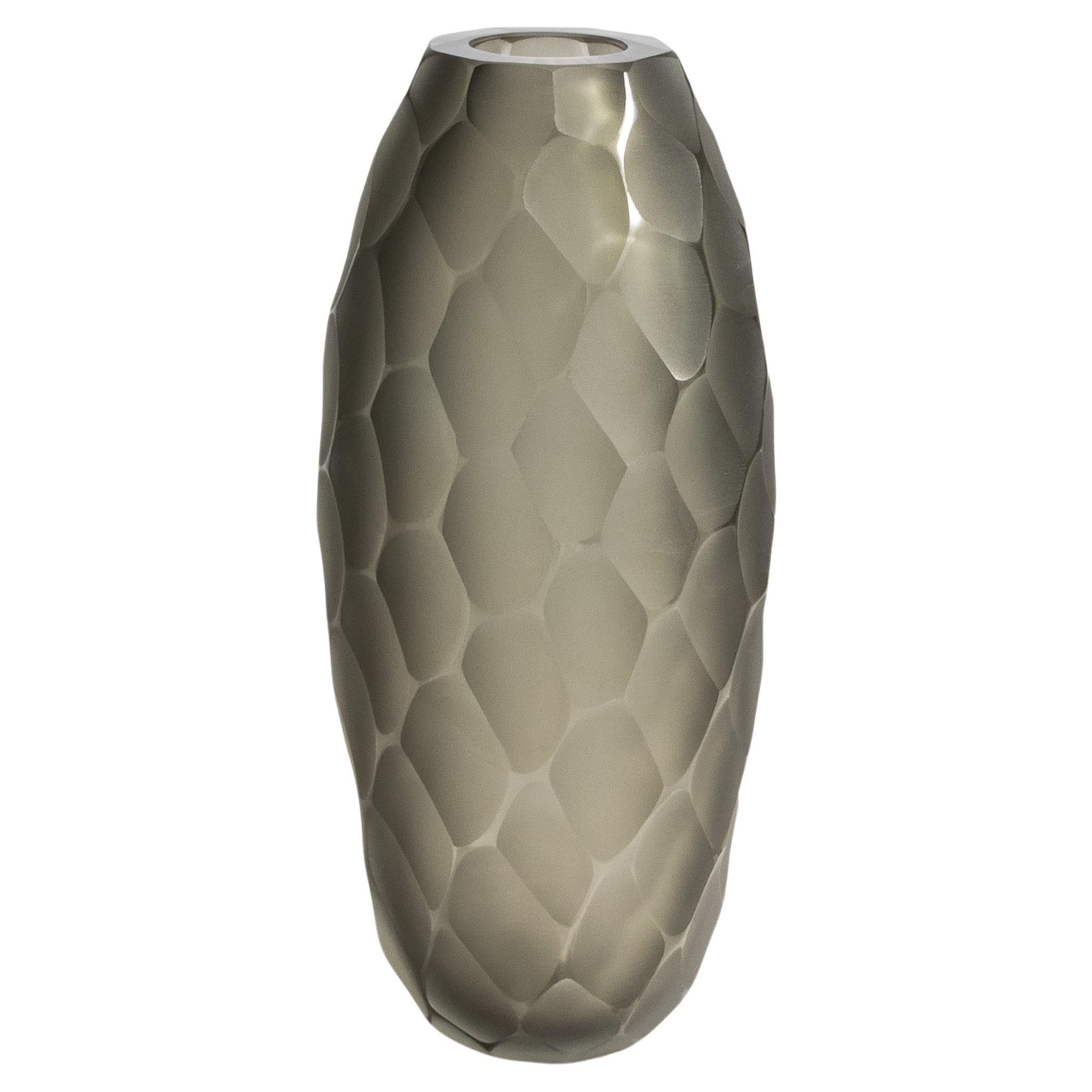 Hand Blown Murano Battuto Vase in Grey