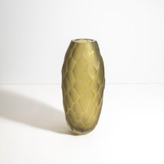 Hand Blown Murano Battuto Vase in Olive Medium