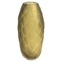 Hand Blown Murano Battuto Vase in Olive Medium