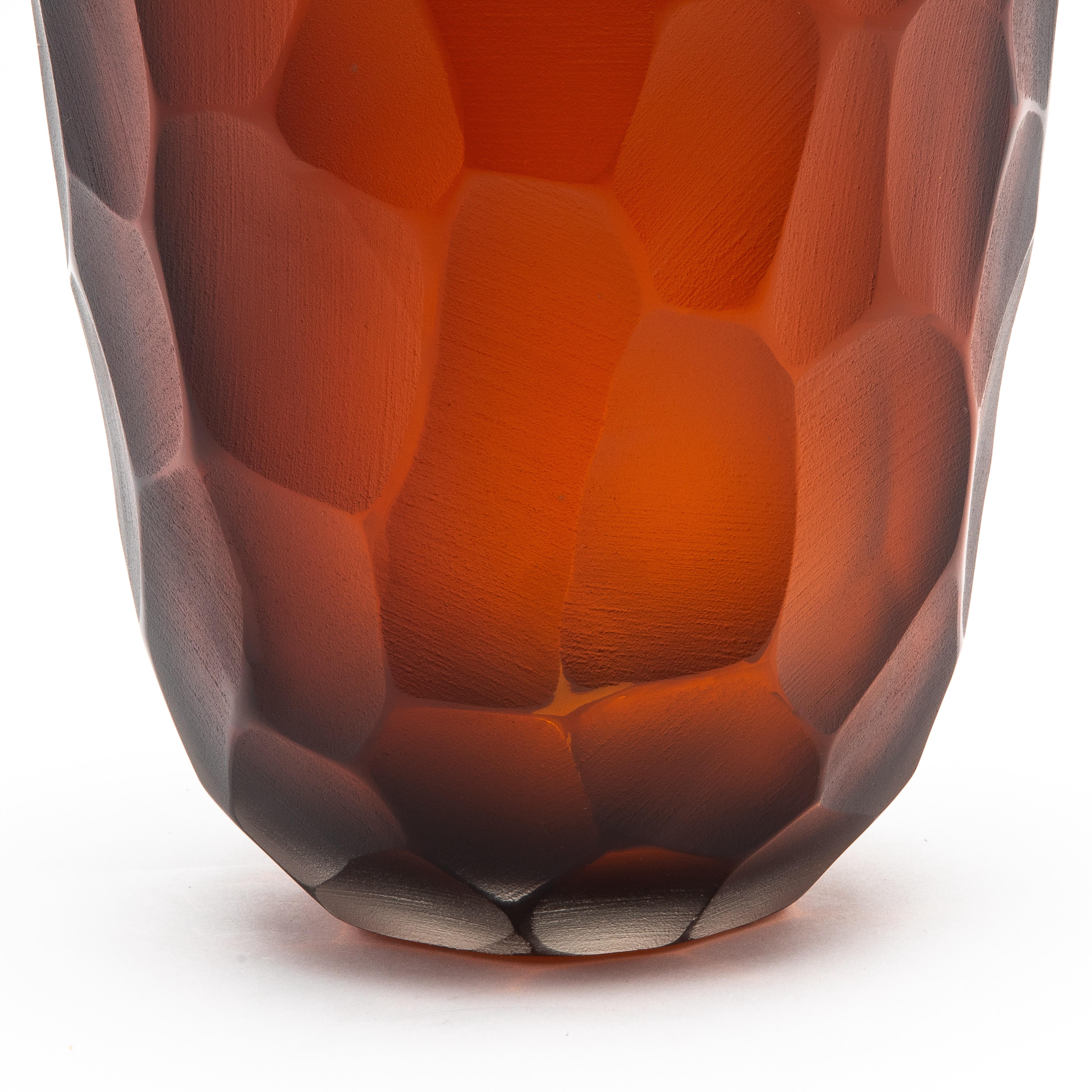 Handgeblasene Murano Battuto Vase in Tobacco Klein (Italienisch) im Angebot
