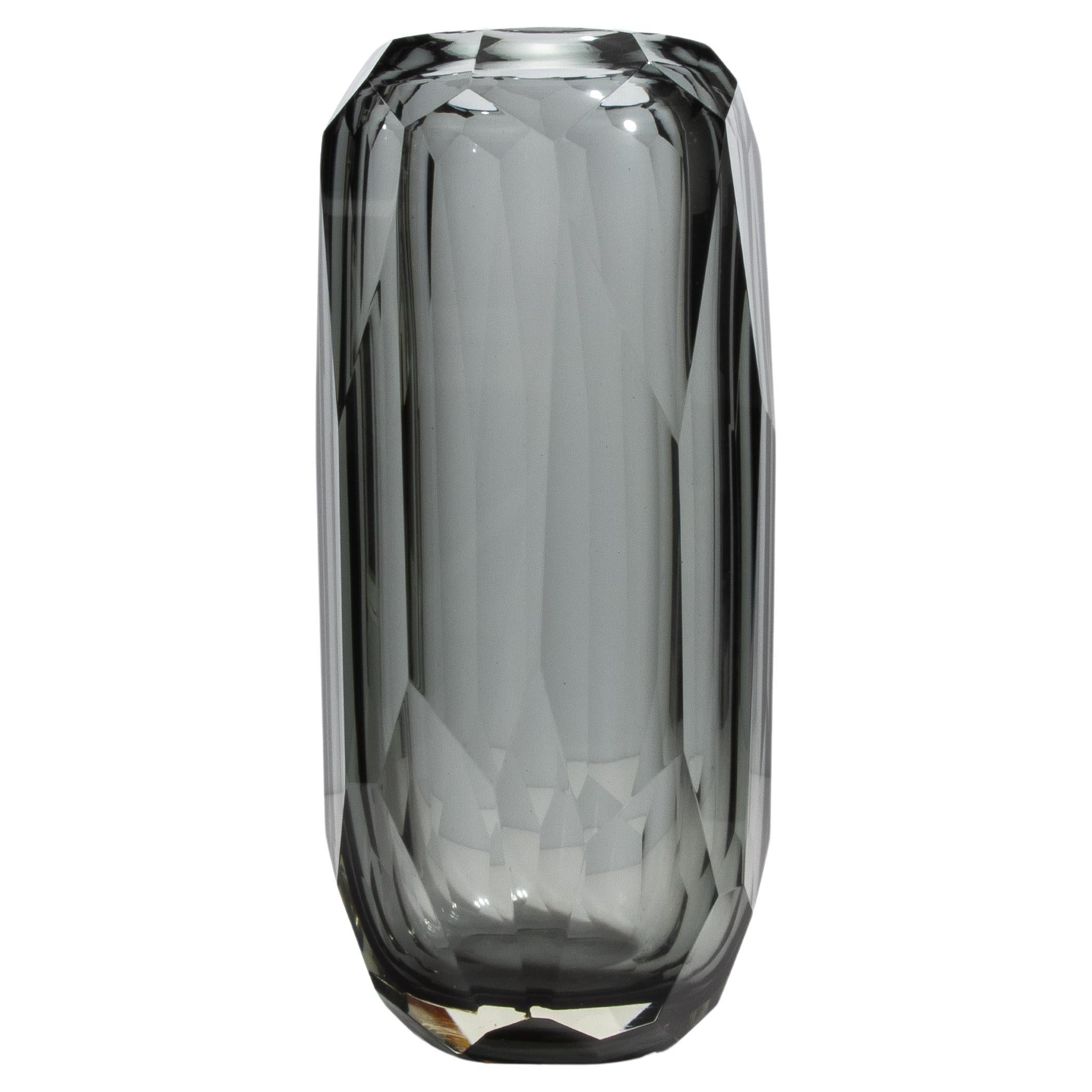 Hand Blown Murano Beveled Vase in Grey Extra Large