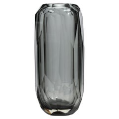 Hand Blown Murano Beveled Vase in Grey Extra Large
