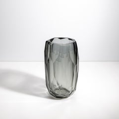 Handgeblasene, abgeschrägte Murano-Vase in Grau, groß