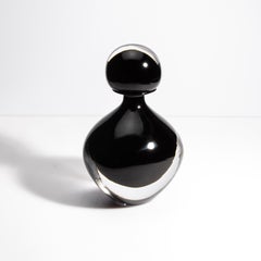 Hand Blown Murano Bottle in Onyx Black Large